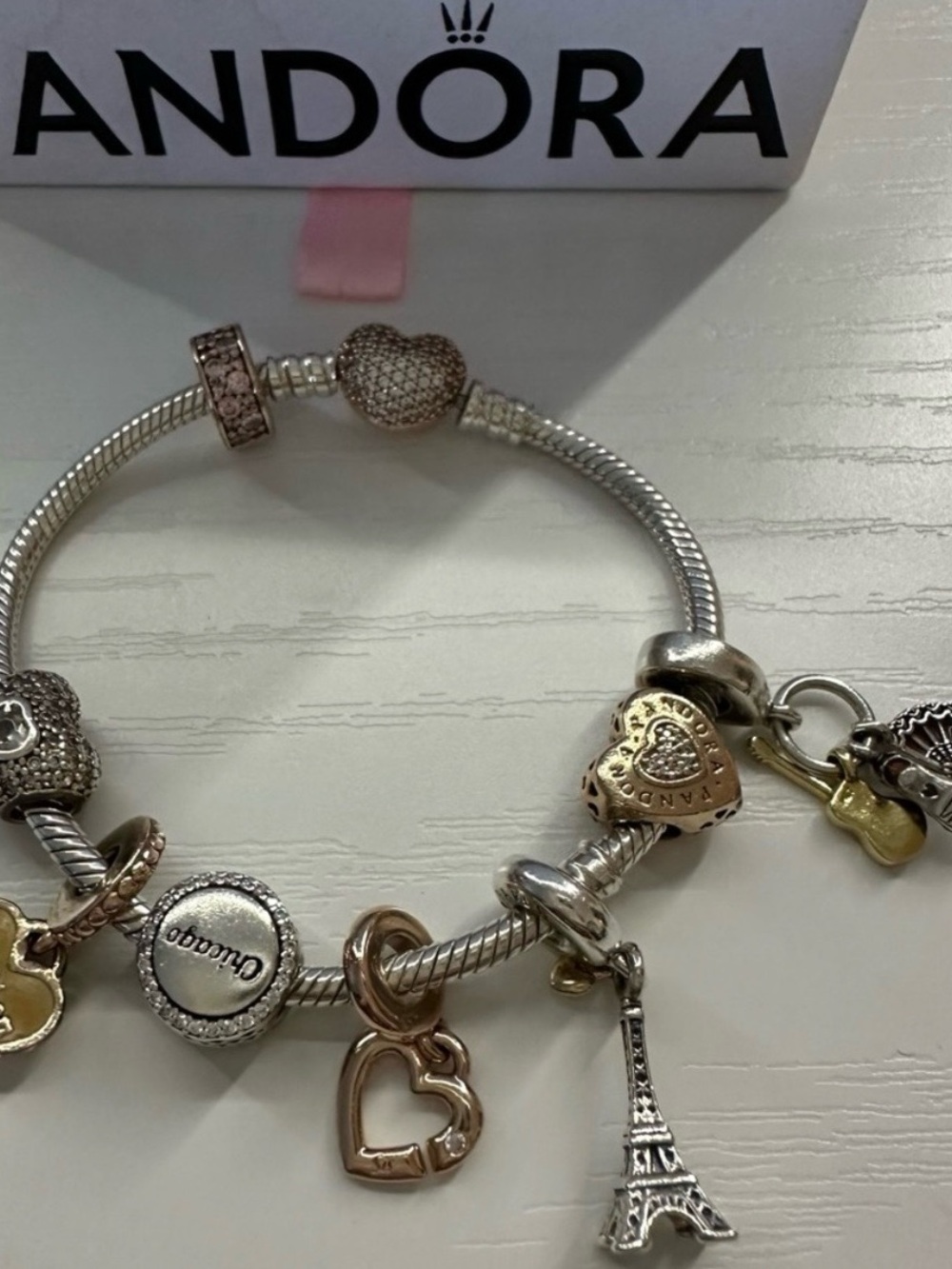 Pandora Two-Tone Heart Charm Bracelet in Silver and Gold - Picture 2 of 4